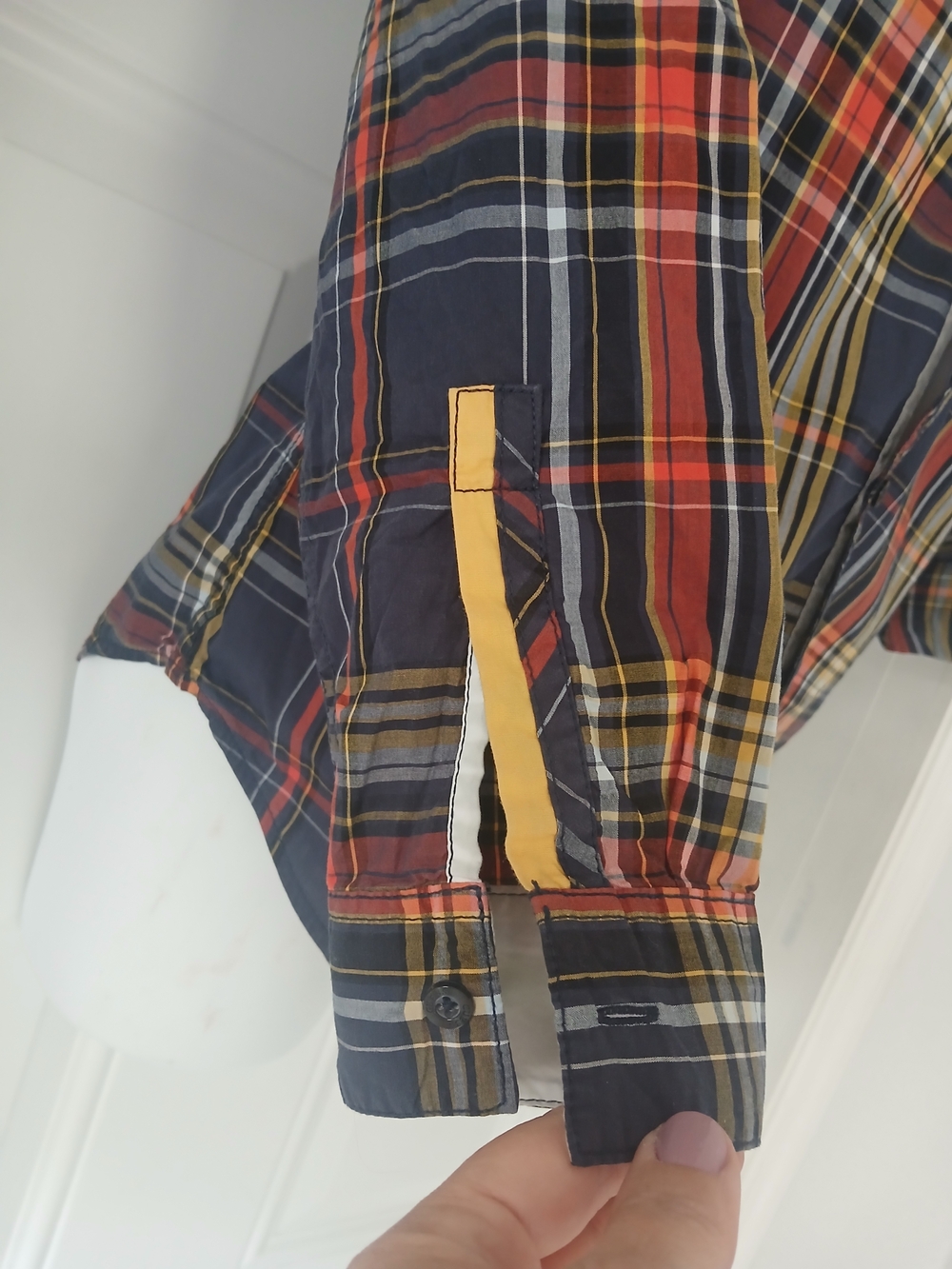 Guess Men's Plaid Button-Down Shirt in Navy, Red & Yellow - Picture 5 of 14